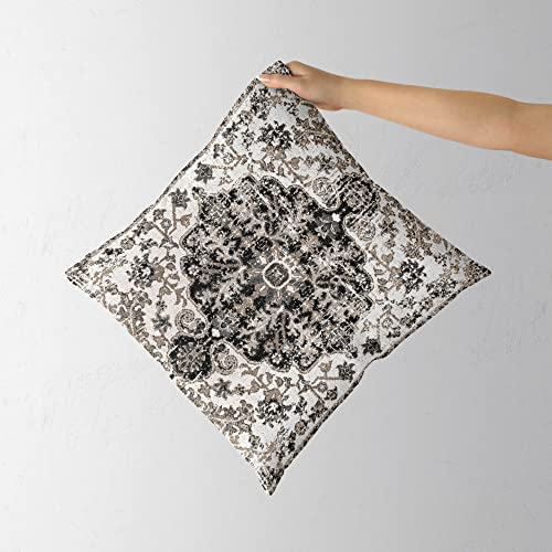 Boho Pillows Covers 18X18 Inch Set Of 2 Bohemian Vintage Carpet Pattern Throw Pillows Black Grey Ethnic Floral Medallion Decorative Linen Outdoor Cushion Cases For Home Sofa Living Room Couch Decor #TOP2