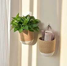 WYLYE?- Modern Home ! Ingeniously Handcrafted Decorative Rope Hanging Fabric Basket (8"X8" inch 1 Pcs, Beige/White)