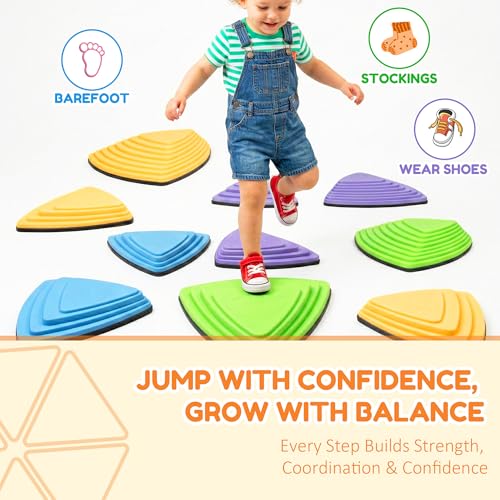 kryolla Kids Balance Stepping Stones Multicolor Triangular 10PCS Non-Slip Toddler Stepping Stones for Balance Coordination Ages 3-8 Years by kryolla - Image 4