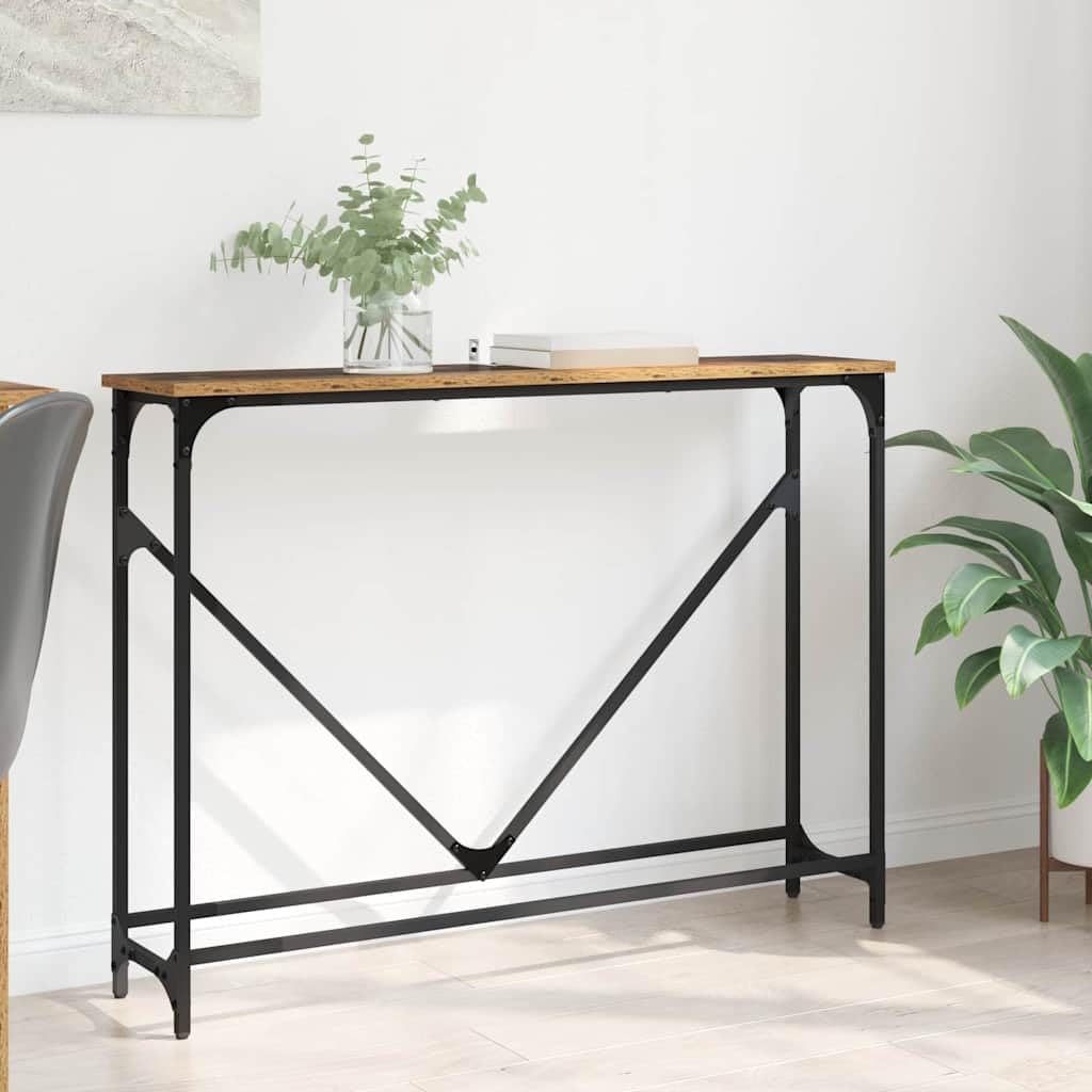SXZenSpace Console Table 102 x 23 75 cm Old Wood Engineered Steel Frame Adjustable Feet Industrial Slim Hallway Side for Living Room Corridor Bedroom