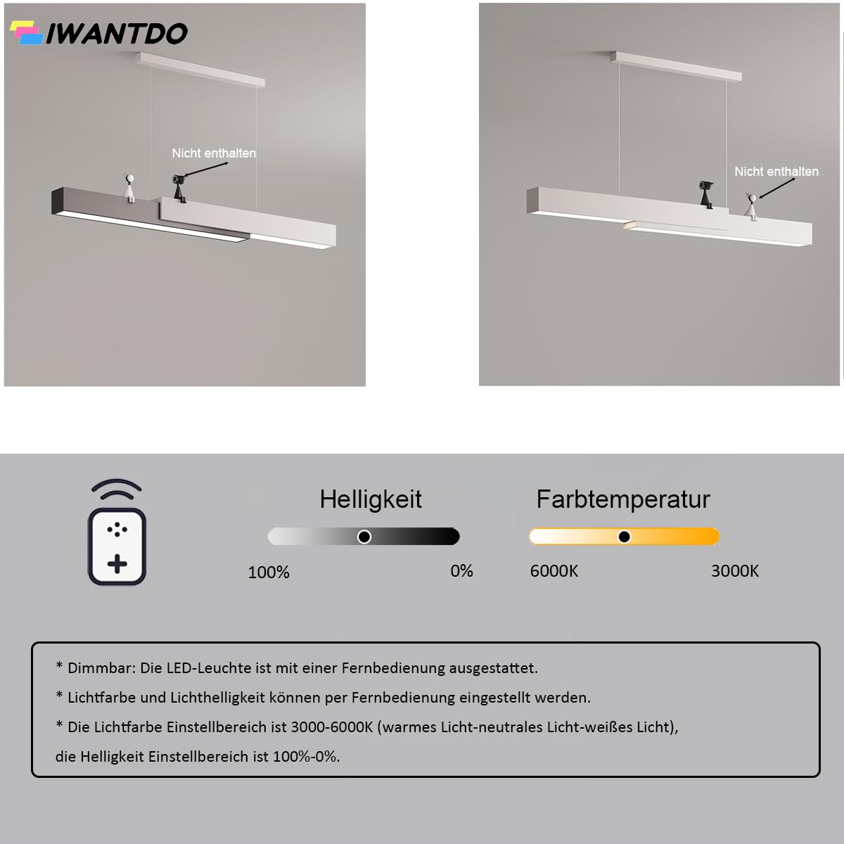 Suspension Îlot de Cuisine Linéaire LED Lustre de Salle à Manger Dimmable Télécommande pour Table à Manger Cuisine Bureau Bar Boutique Lampe Suspendue Moderne Réglable En Hauteur (Black,100cm)
