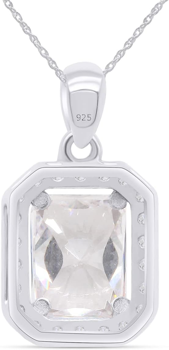 AFFY Dainty Emerald Cut Cubic Zirconia Halo Pendant Necklace in 925 Sterling Silver - Image 4