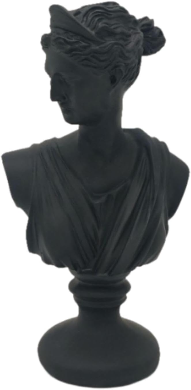Small Greek God Bust Statue Desktop Decoration Multipurpose for Dressing Table Smooth Surface Resin Sculpture Head Statue, Venus Black