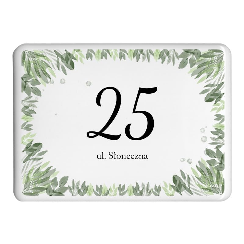 Plaque d'adresse motif fleur finition vert premium pour façade