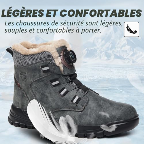 KOIFISH Chaussures de Sécurité Hommes Femme Montante Hiver Chaussures de Travail Embout en Acier Légère Bottines de Sécurité Antidérapant Gris 37 – vue 5