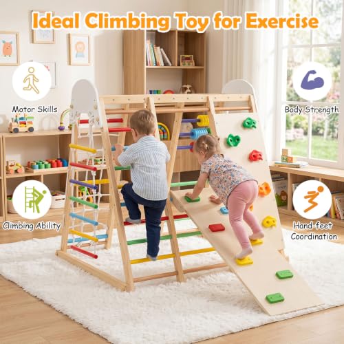 Image of Costzon Indoor Playground, 8-in-1 Foldable Indoor Jungle Gym for Kids | Montessori Jungle Gym Beech Wood Climbing Toys for Toddlers w /Slide, Monkey Bars, Playground Climber Playset for Kids Gifts