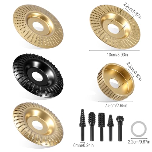 PercyEffie Angle Grinder attachments Wood Carving Tools Wood Carving Disc Set 4\" or 4 1/2 Angle Grinder with 7/8\" Arbor Attachments with 5/8 inch Arbor Stump Grinders Tool Grinding Wheel Shaping Disc