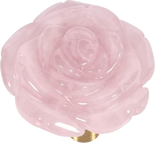 Miniatura 2 de mookaitedecor Juego de 4 pomos de cristal de cuarzo rosa natural con tornillos, tiradores decorativos de piedra floral para cajones de cocina,