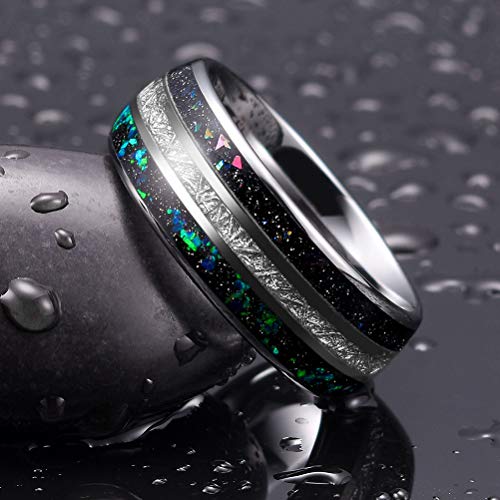 Image of THREE KEYS JEWELRY Tungsten Wedding Band Meteorite Inlay for Men Women