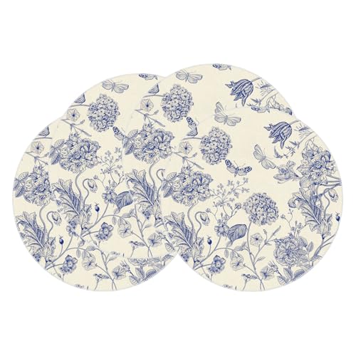 XCHI Blue and White Porcelain Style Hydrangea Flowers Spring Round
