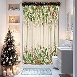 Feiertags-Duschvorhang, festlich, grün-rote Beere, botanische Badezimmer-Dekoration, Winter, Weihnachten, modern, elegant, wasserdicht, Stoff-Duschvorhang mit Haken, 91,4 x 183,9 cm