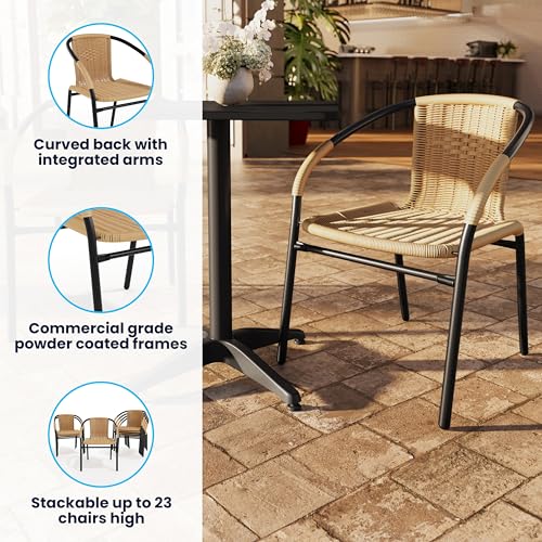 Image of EMMA + OLIVER Set of 4 Modern PE Rattan Stack Chairs, Indoor /Outdoor Patio Dining Chairs, No Assembly Required, Beige