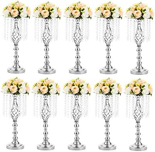 Sziqiqi 49cm Wedding Silver Vases Centrepieces For Tables, 2 Pcs Wedding Flower Stand, Wedding Table Vases For Party Anniversary Ceremony Party Birthday Event Reception Top Tables