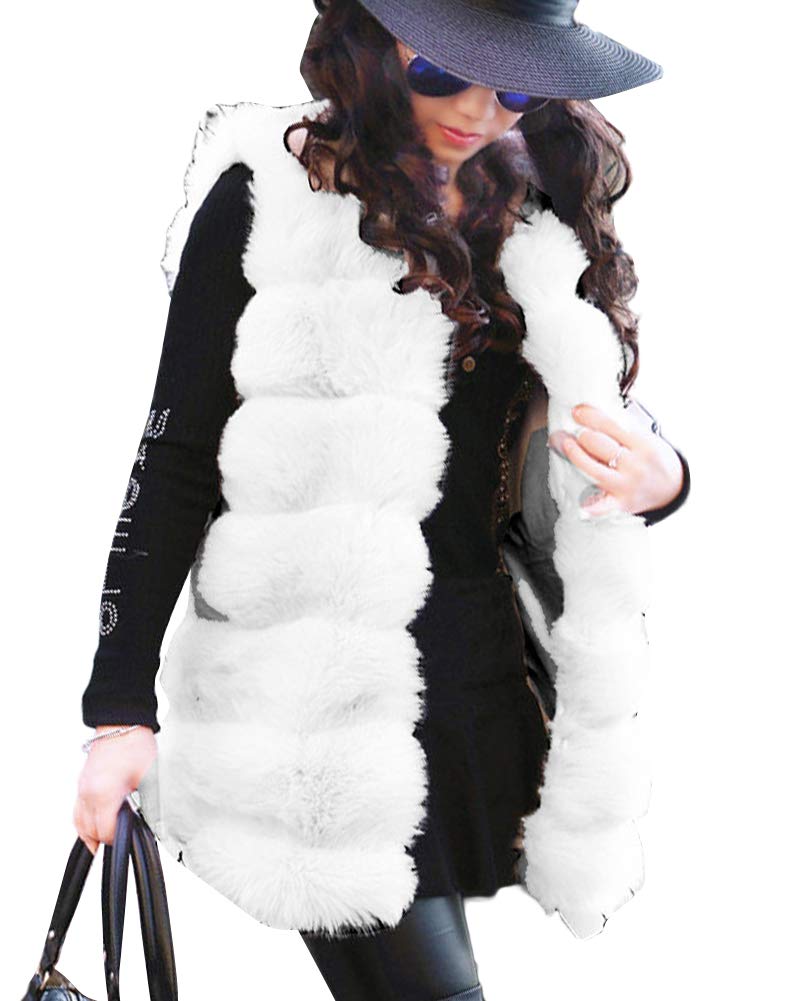 Gilet Fourrure Femme Capuche Gilet Sans Manches Long En Fausse Fourrure Noire | FR Fourrure Sans Manche Femme