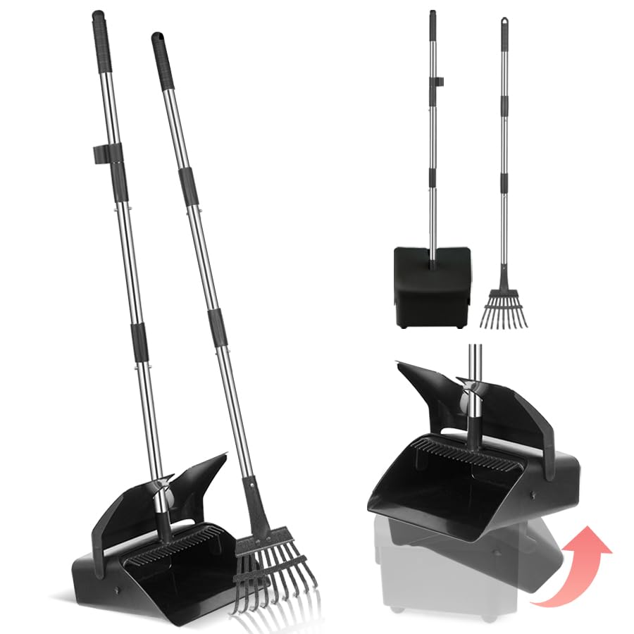 Heeyoo Pooper Scooper Swivel Bin & Rake Kit, Dog Waste Removal Poop