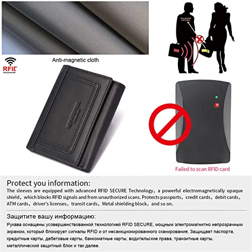 Wallet,Wallet for Men,Genuine Leather Wallet for,Men's Premium Genuine Leather Mens Trifold Wallet Blocking Card Holder Wallet Snap Zipper Coin Pocket(Black)3