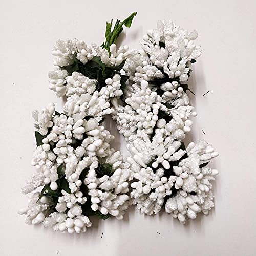 Image of Prokart Premium Pollen Flowers for Hair Accessories, Tiara Making, Jewelry Making and Dress Decoration | 12 Bunch of 12 Pollens Each | (Pack of 144 Pcs) (White)