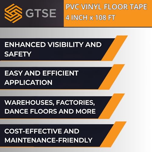 Image of GTSE 4 inch x 108 ft Blue PVC Vinyl Floor Tape, 12 Rolls, Safety Marking Tape, 6 mil Thick, Suitable for Dance Floors, Gyms, Warehouses, Sports Facilities