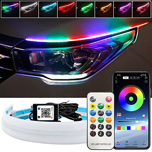 Car Headlight Led Strips With Remote, Ledcare 24 Inch Exterior Car Led Strip Lights With Dreamcolor Chasing, Flexible Waterproof Led Daytime Running Light Strip, Wireless App Controlled Drl, 2-Pack #TOP6