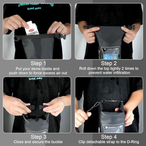 Aputue Su Geçirmez Kuru Çanta, 2L Plaj Telefon Çantası, Rulo Ağızlı Su Geçirmez Sırt Çantası/Telefon Kılıfı/Kese, Seyahat Kamp Plaj Balıkçılık Rafting Yüzme Kayak İçin Hafif Kuru Depolama Çantası