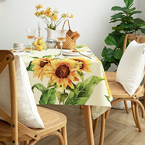 Gephbow Rectangle Sunflower Tablecloth Waterproof Spring Summer Floral Tablecloths,Rustic Flower Tablecloth Farmhouse Washable Polyester Table Cloth Wrinkle-Free Table Cover For Dining/Party/Wedding #TOP3
