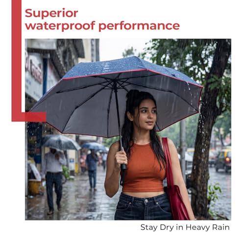 Image of Lifelong UV Umbrella with Novelty Carabiner Handle | 3-Fold Travel Umbrella for Rain | Windproof & Compact for Sun Protection | Auto Open & Close | 8 Ribs Men & Women (Black)