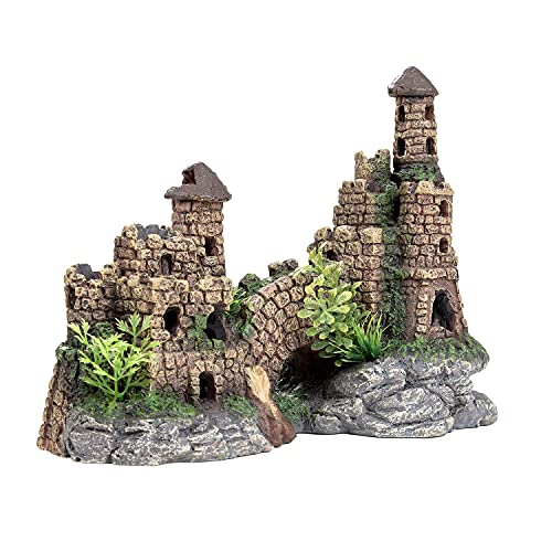 Goehiaul Aquarium Ornament Castle Resin Aquarium Decorations Fish Tank Decorations Handicrafts Ancient Castle Ruin Hideout L9.6 x W5.3 x H7.5 Inches