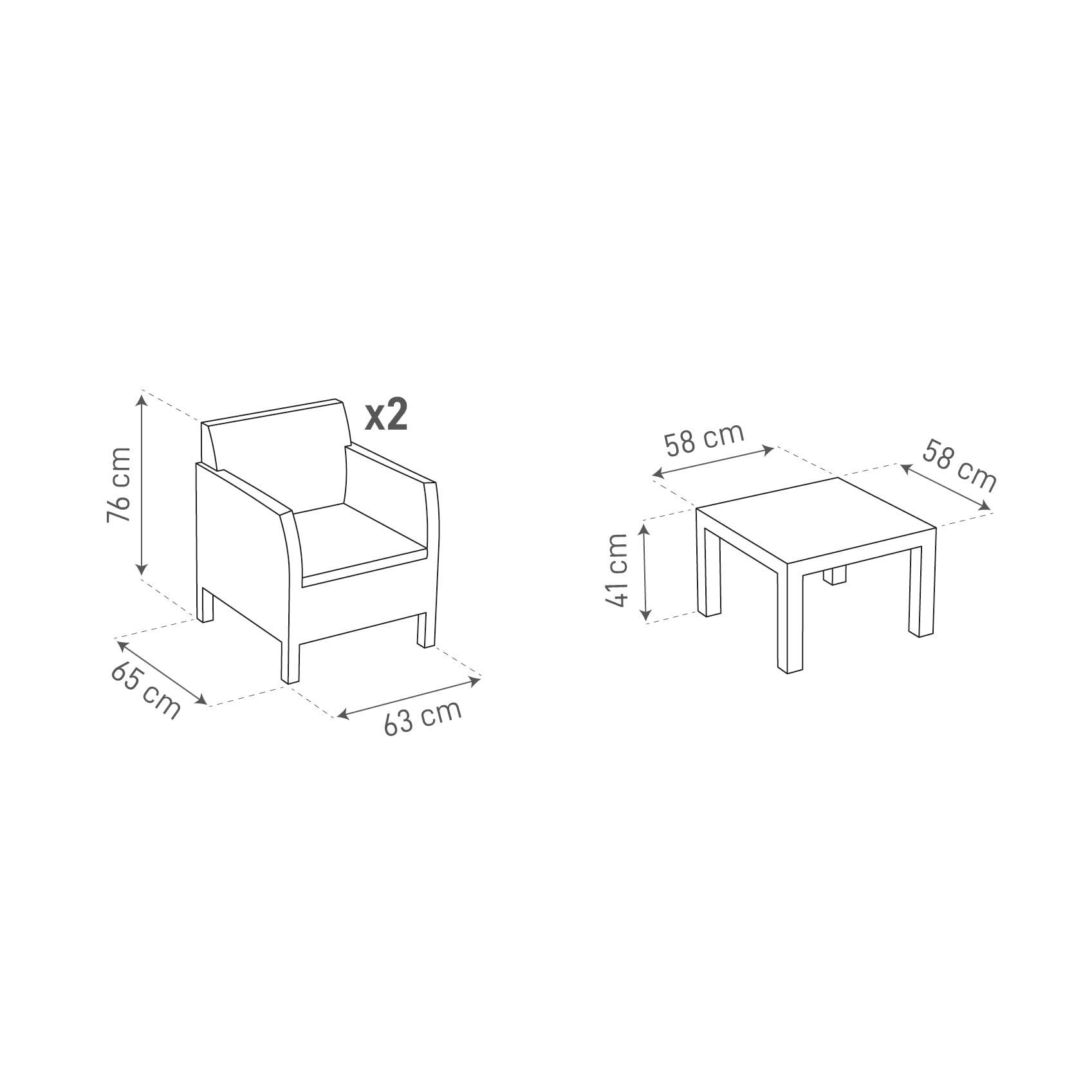 Toomax Set Salotto da giardino Matilde 2 posti bianco, in plastica resistente effetto rattan, 2 poltrone con schienale ergonomico e 1 tavolino, ideale per spazi esterni