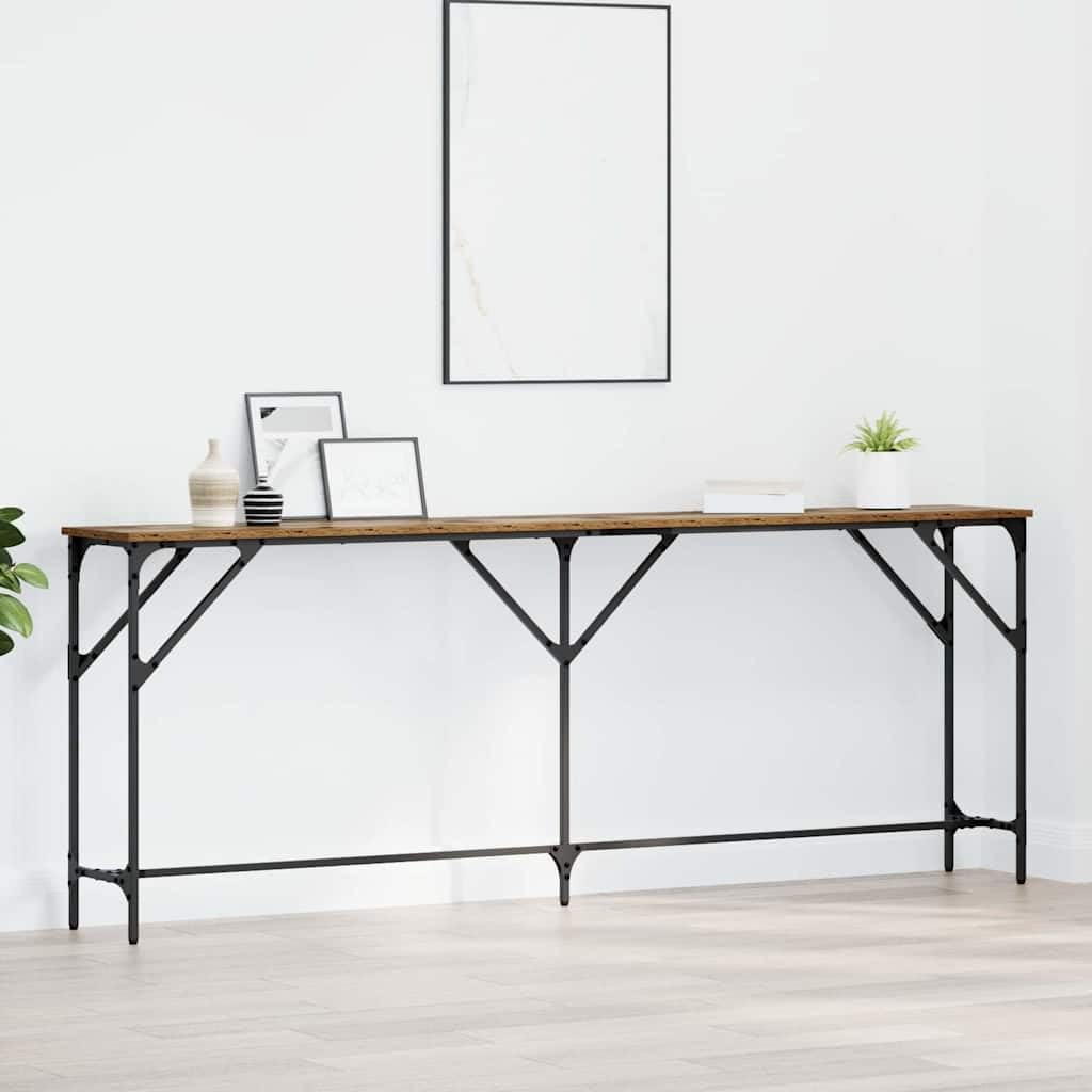 SXZenSpace Industrial Console Table 200 cm Long Narrow Old Wood & Iron Slim Hallway Sofa Side with Adjustable Levelers for Living Room Bedroom Corridor