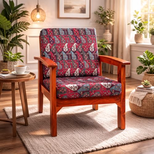 Image of STITCHNEST 'Contour Fit Series' Stretchable Printed Wooden Sofa Cover (Pack of 4) - Elastic Wooden Chair Cover | Wooden Sofa Seat Cover | Size - 20-21 x 20-21 x 3-5 in