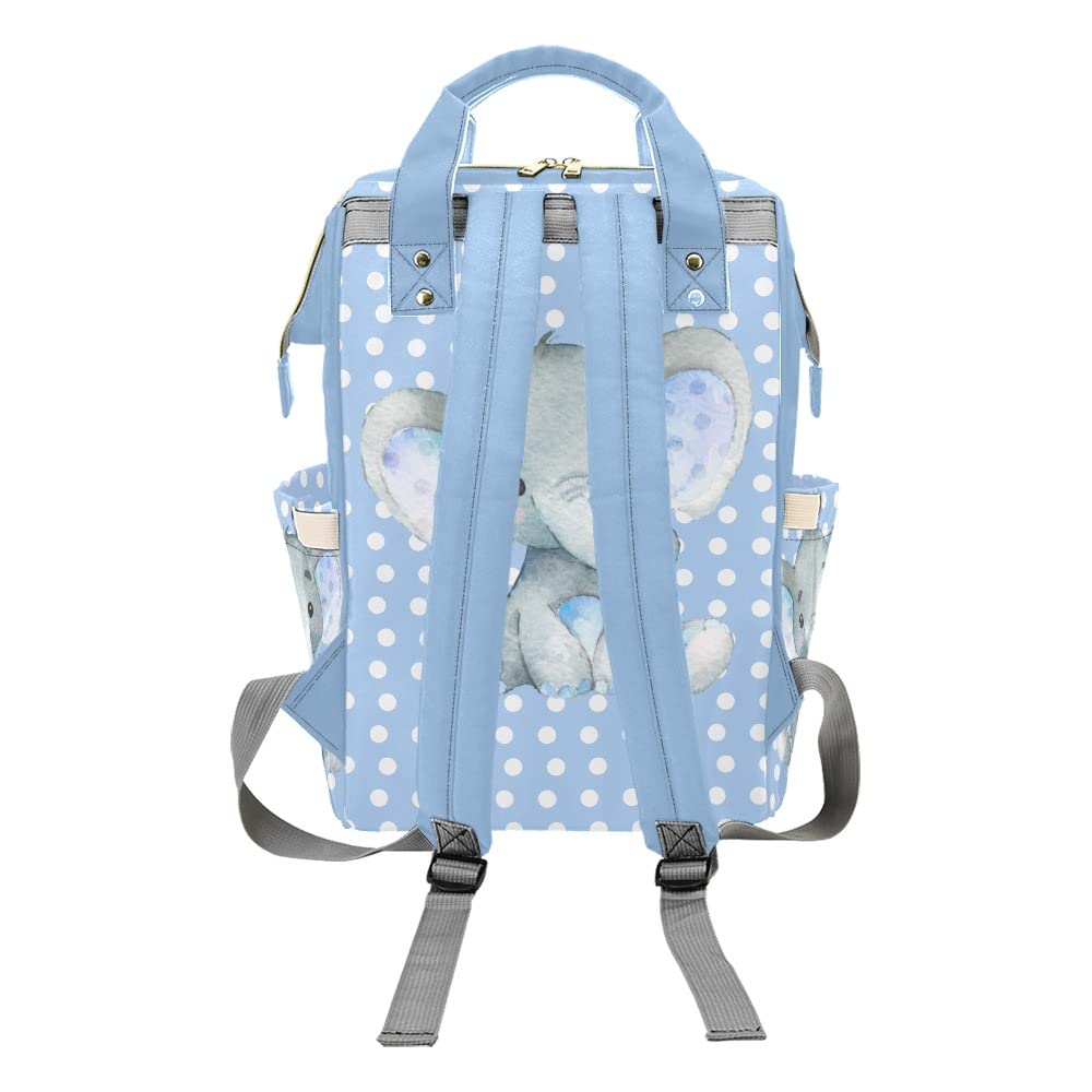 Elephant Blue Diaper Bags Backpack with Name Personalized Baby Nursing Nappy Travel Tote Bag Gifts for Mom