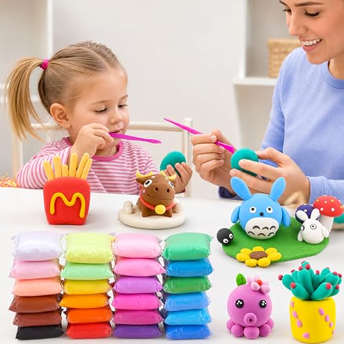 Image of VGRASSP 48 Pcs Air Dry Clay for Kids with 12 Sculpting Tools - Creative Art & Crafts Play Dough Birthday Return Gift for Boys and Girls (12 Colors X 4)