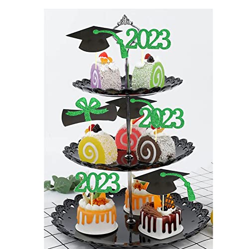 Yubobo 2023 Graduation Cupcake Toppers, 48 Pcs Food/Appetizer Picks For Graduation Party Mini Cake Decorations, Diploma, 2023, Grad Cap Set 48 Pieces (Green) #TOP3