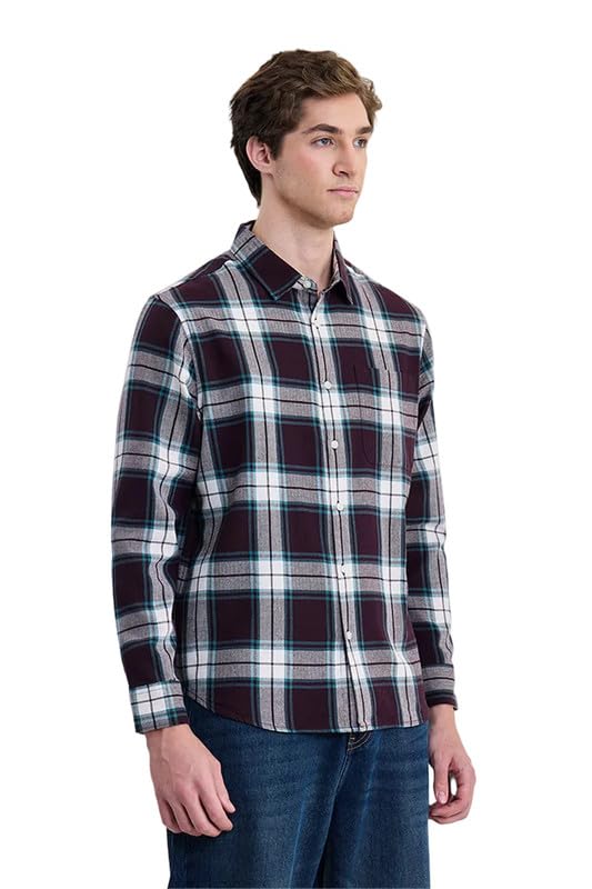 Image of SNITCH Men Casual Shirt | Regular Fit Full Sleeve Spread Collar Plaid Checks Style | 100% Cotton Twill & Breathable Fabric, Social Outings & Office