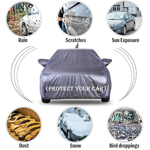 Image of Autofact 210D SuperDuper Waterproof Car Cover for Maruti Swift Dzire (2017 to 2024) | Mirror & Antenna Pockets, UV & Heat Resistant, Windproof, Scratchproof & Dustproof, Grey Color