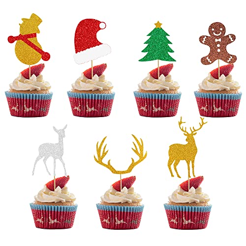52Pcs Merry Christmas Cupcake Toppers Glitter Xmas Cupcake Topper Christmas Cake Decorations Merry Xmas Picks Food Appetizers Dessert Toothpicks #TOP2