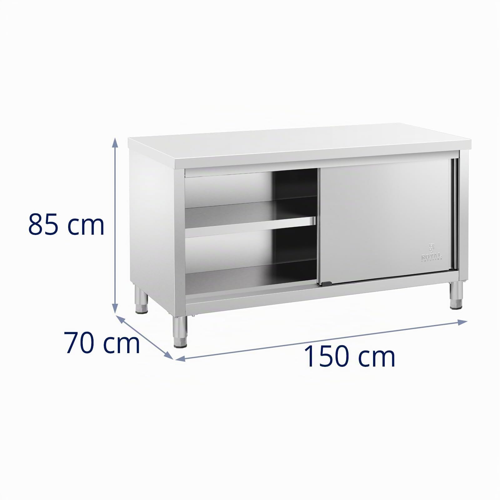 Royal Catering Mueble Neutro en Acero Inoxidable Armario RCSSCB-150x70-E (150 x 70 x 85 cm, 600 kg de Capacidad de Carga, con 2 Puertas deslizantes)