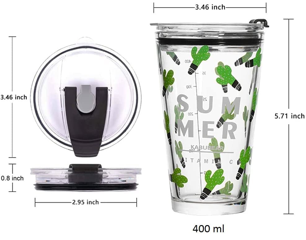 Image of ANKUL Set of 2 Printed Glass Tumblers with Lid and Straw - 350 ml Reusable Smoothie & Water Glasses - Cold Drink Cups (Random Design) (2, Patiyala)