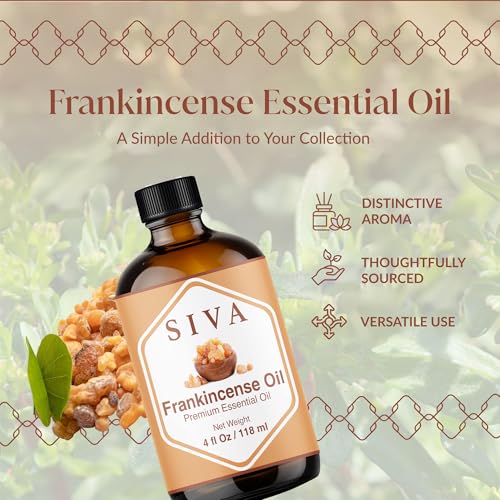 Image of Siva Frankincense Essential Oil 4 Fl Oz - for Diffuser, Skin & Hair Care - Ideal for Massage & DIY Blends - with Dropper