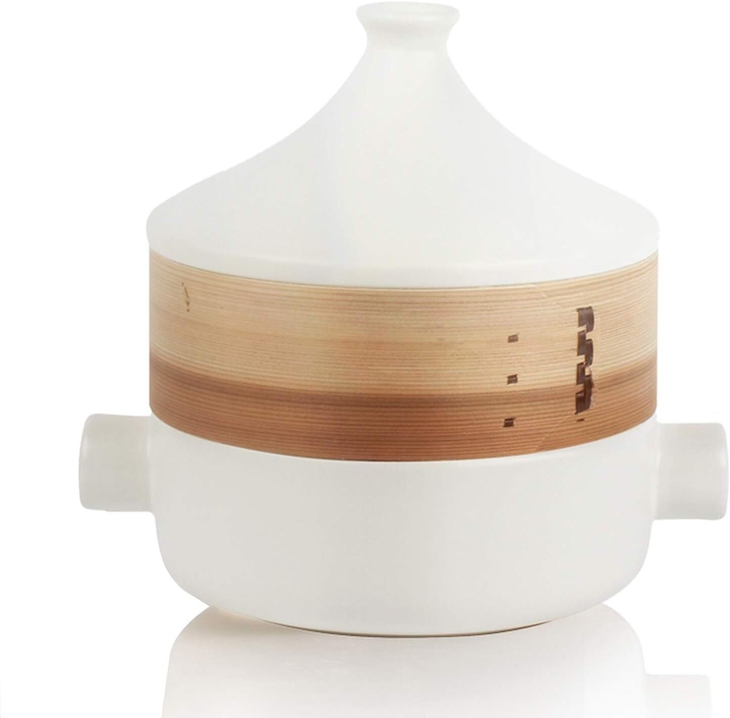 Ceramic Tagine Pot, 2.5L Japanese-Style Steamer Pot with Willowwood Steamer Basket, 500 F Oven Safe, Suitable for 3-4 People Cooking Food