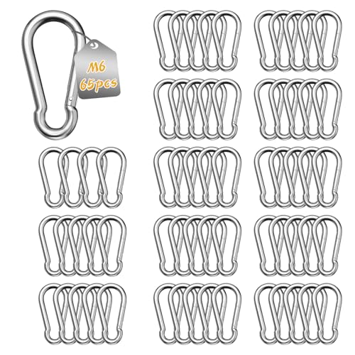 LALAGO Karabinerhaken Galvanisiertes Eisen 60 mm x φ6 mm Super Groß, 65 Stück - M6 Karabiner, Tragfähigkeit 120kg, Haken Karabinerhaken Camping Hamc Schaukel