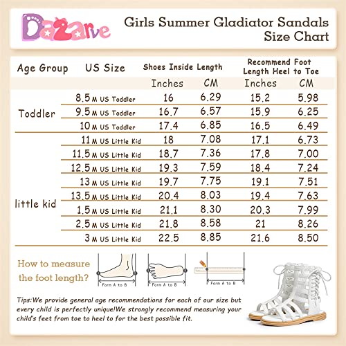Dazarve Toddler Girls White Gladiator Sandals Little Girl Summer Open Toe Flats With Side Zipper Leather Strapped Roman Sandal Casual Beach Party Dress Flat Shoes(Toddler/Little Kid) #TOP5