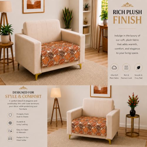 Image of Homerz Premium Printed Quilted Velvet Sofa Slip Cover Protector, Sofa Mat, Exact Size, Antislip Cover (Bloomora, 1 Seater, Half)