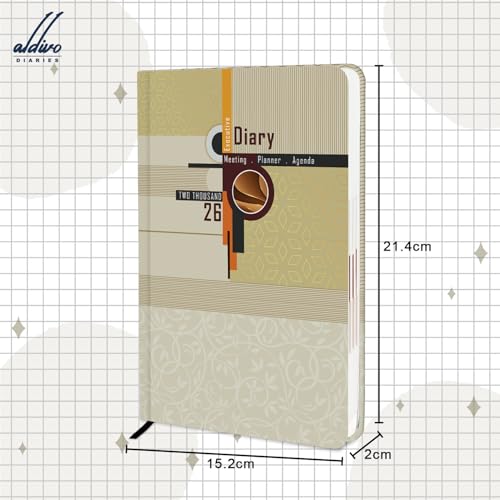 Image of ALDIVO Paper Cover Hard Bound New Year Diary 2026 | A5 Size 365 Days 2026 Daily Planner Diary with Dates, Calendar, Month Cut Index and Bookmark For Office, Personal and Corporate Use (AD622)