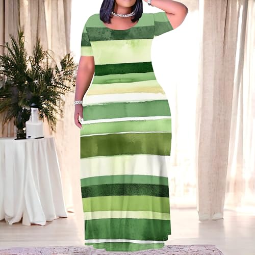 Image of SUZONANA Plus Size Maxi Dress for Curvy Women Summer Casual Sundress Short Sleeve Loose Vacation Dress