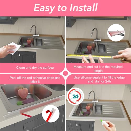 Image of HASTHIP 39 Inches Shower Threshold Water Dam Flexible Shower Water Guard Blocker Self-Adhesive Silicone Shower Water Dam Shower Splash Guard for Kitchen Countertop Sink, Cooktop, Bathroom Tub