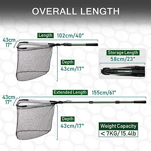 Rodeel Folding Fishing Net, Telescoping Fish Net, Landing Net, Kayak Net, Kayak Fishing Nets, Pole Net, Saltwater Fish Net Strong Rubberized Dip Rubber Fishing Net with Upgraded Bag - Thumbnail 3