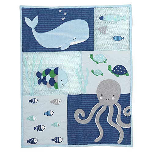 Lambs & Ivy Oceania 6-Piece Baby Crib Bedding Set - Blue Ocean, Nautical, Aquatic, Whale, Octopus Theme - Image 4