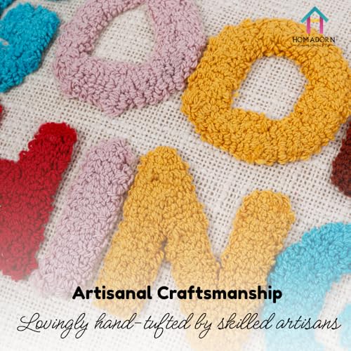 Image of HOMADORN 100% Cotton Hand Tufted Cushion Cover | Text Pattern Decorative Pillow Case | Boho Sofa Cushion Cover for Living Room | Soft & Durable | (16x16 Inches) (1, Good Things Multicolor)