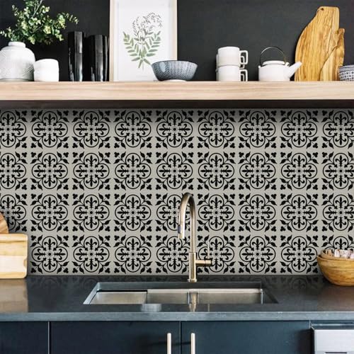 Azulejos Adhesivos Cocina Impresión Negra Pvc Vinilo Pared Cocina Impermeables Diy Baldosas Adhesivas Suelo